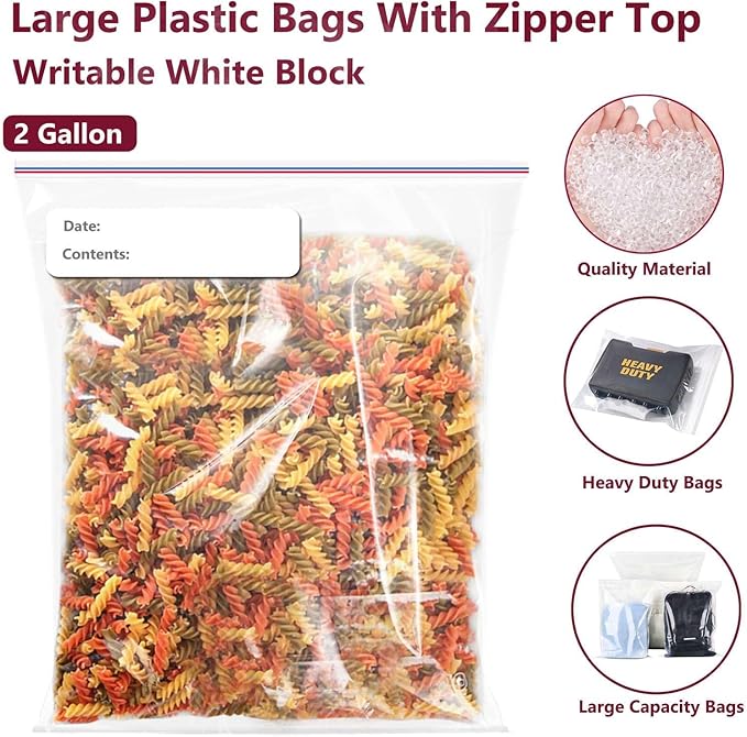 Large Plastic Bags With Zipper Top and Writable White Block, 2 Gallon, 2-Mil - Image 4