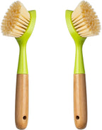 2 Pack Kitchen Dish Brush Bamboo Handle Dish Scrubber Built-in Scraper by Songtaste