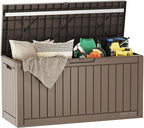 EAST OAK Outdoor Storage Box, 60 Gallon Deck Box Indoor and Outdoor Use, Waterproof Resin Storage Bin for Patio Cushions, Gardening Tools, Lockable, UV Resistant, Brown by EASTOAK