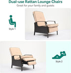 YITAHOME Outdoor Recliner Chair, 2-Piece Patio Adjustable Wicker Reclining Lounge Chairs, Dual-use Rattan Furniture Set with Soft Thick Cushions, Extended Footrest, Flip Back, Brown & Beige - Image 6
