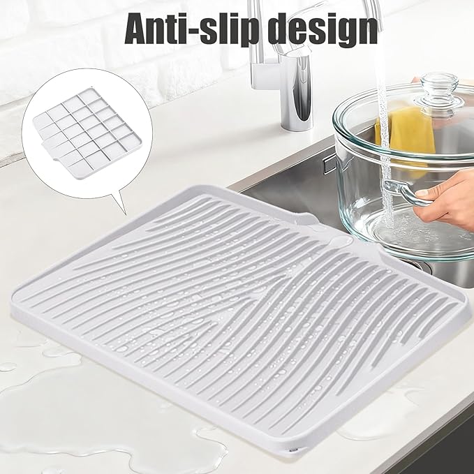 Silicone Dish Drying Mat for Kitchen Counter, Non-Slip Drain Pad - Image 3