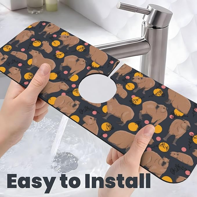 Capybara Doodle Botanical Circle Wildlife Kitchen Sink Splash Guard Faucet Mat - Image 6