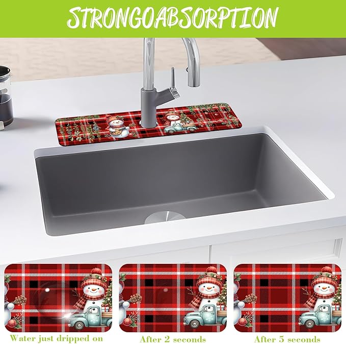 Chrismas Sink Faucet Absorbing Mat Christmas Sink Splash Guard Drying Mat - Image 5