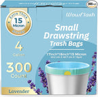 300 Count 15 Micron Extra Thick 4 Gallon Drawstring Small Trash Bags, Sturdy & by Wowflash