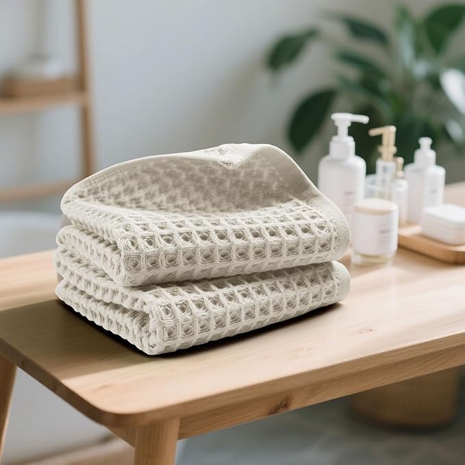 Jacquotha Waffle Hand Towels 2-Piece – Cotton, Quick Dry, Lint Free, 13” x 29” - Image 2