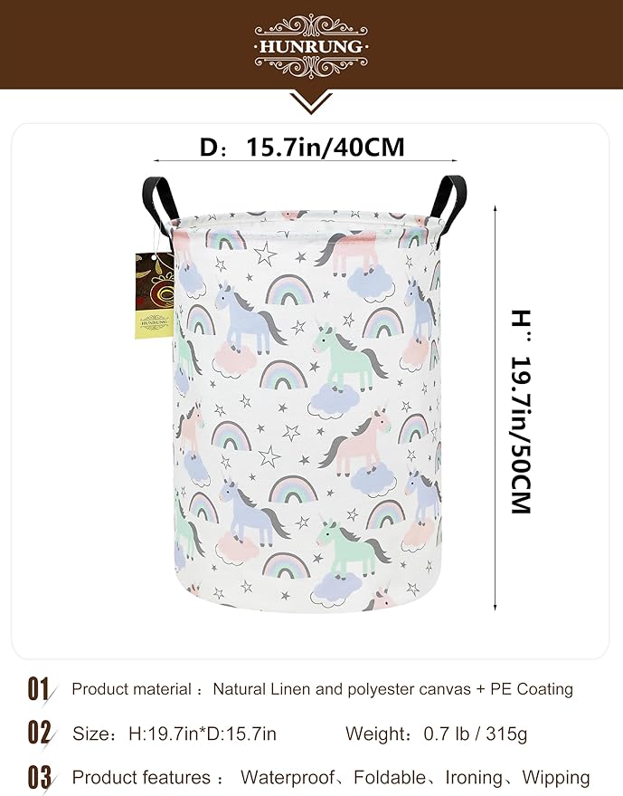 HUNRUNG Laundry Hamper, Large Canvas Fabric Lightweight Storage Basket Toy - Image 2
