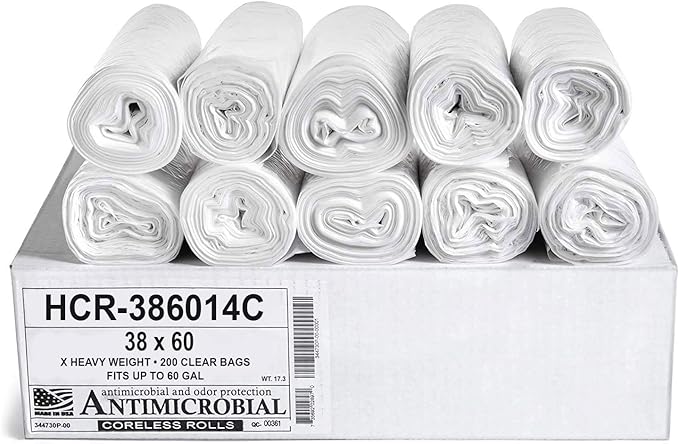 Aluf Plastics High Density Trash Bags, 60 Gallon, 14 Micron, by AlufPlastics