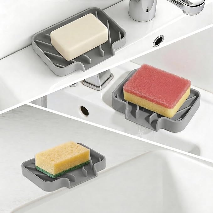 GUUKIN Sponge Holder for Kitchen Sink, 3.5"×5" Silicone Dish Drying Mat - Image 5