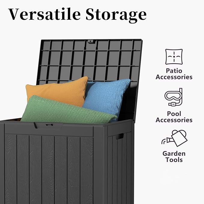 EasyUp 31Gallon Outdoor Deck Box Waterproof,Indoor and Outdoor Storage Box,Resin Storage Bin for Patio Furniture Cushions Garden Tools,UV Resistant（Black） - Image 3