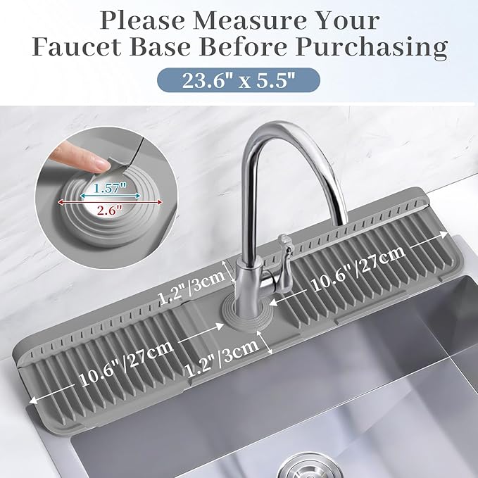 PoYang 24 inch Faucet Mat for Kitchen Sink Splash Guard, 7° Slope Silicone Sink - Image 3