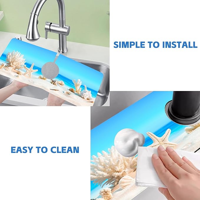 Tropical Beach Seashells Kitchen Sink Splash Guard Absorbent Fast Drying Mat - Image 5