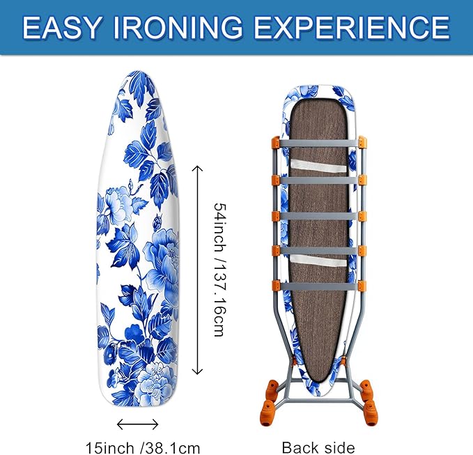 Classic Blue Floral Ironing Board Cover Stretch Fabric - Image 4