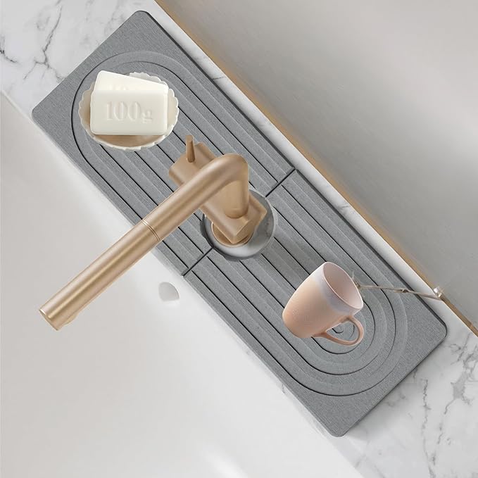 Sink Faucet Mat Splash Guard, Stone Quick Dry Faucet Mat by VelonyVacay
