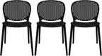 2xhome Set of 3 Patio Dining Chairs | Modern Stackable Outdoor Pool Side Chair | Weather Resistant Plastic for Yard, Porch, Balcony, Kitchen, Black by 2xhome