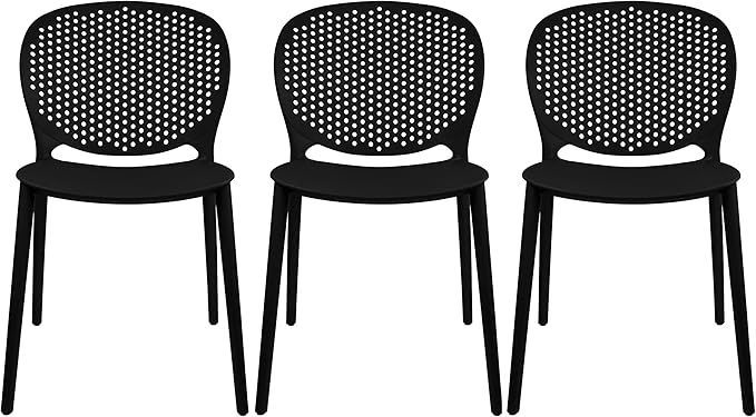 2xhome Set of 3 Patio Dining Chairs | Modern Stackable Outdoor Pool Side Chair | Weather Resistant Plastic for Yard, Porch, Balcony, Kitchen, Black by 2xhome