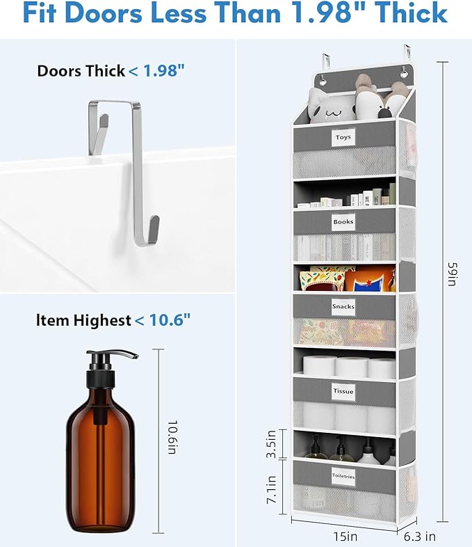 Over The Door Organizer Hanging, 5 Shelf Behind The Doors Storage, Pantry Door - Image 2