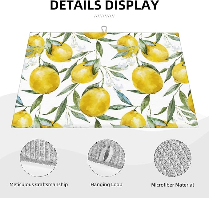 Lemon Dish Drying Mat 18x24 For Kitchen Counter Absorbent Microfiber Dishes Pad - Image 3