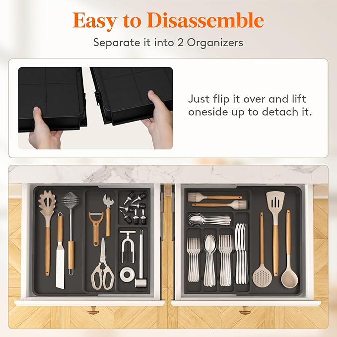 Lifewit Utensil Organizer for Kitchen Drawer, Expandable Cooking Silverware Tray - Image 5