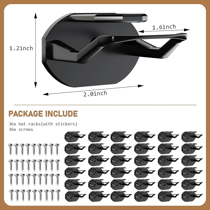 36 Pack Adhesive Hat Hooks for Wall, Super Strong Hat Rack for Baseball Caps - Image 4