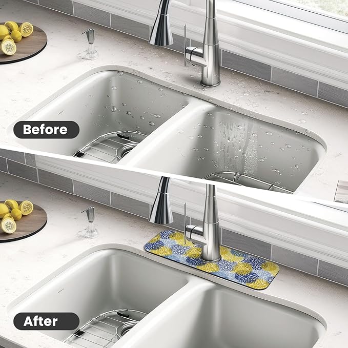 Dahlia Floral Colorful Flower Kitchen Sink Splash Guard Faucet Mat Super - Image 4
