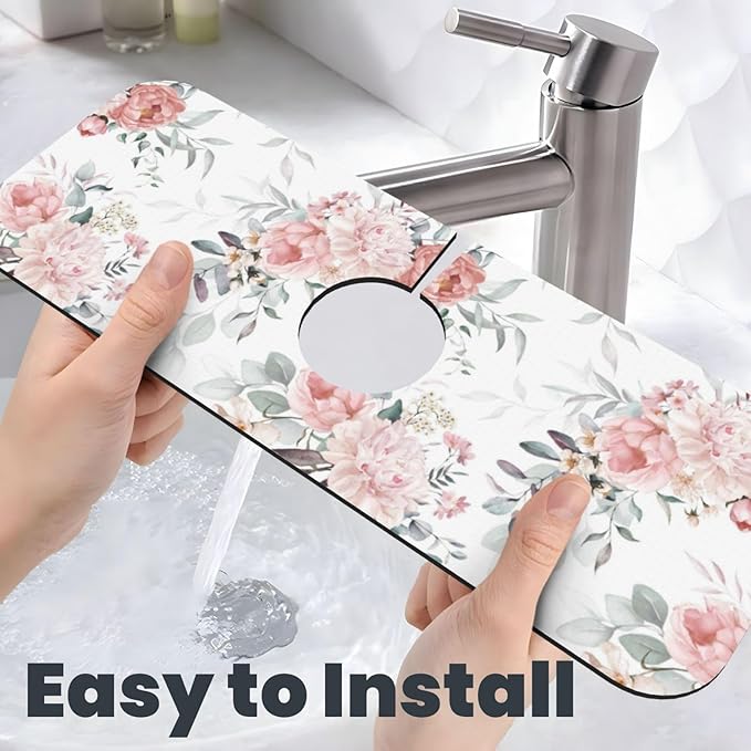 Peony Peonies Pink Flowers Leaves Watercolor Floral Kitchen Sink Splash Guard - Image 6