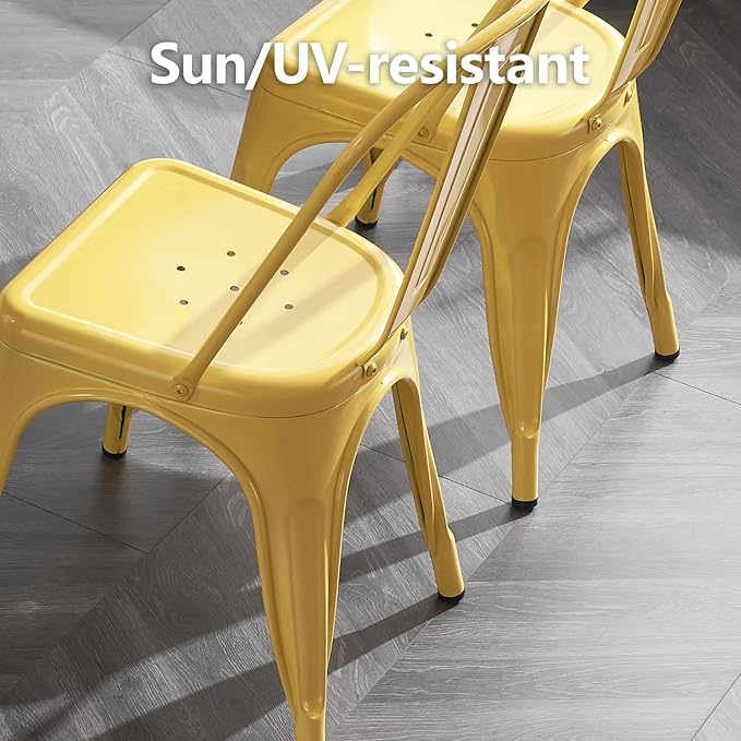 Nazhura Metal Dining Chair Farmhouse Tolix Style for Kitchen Dining Room Café Restaurant Bistro Patio, 18 Inch, Stackable, Waterproof Indoor/Outdoor (Sets of 4) (Steel Seat, Yellow) - Image 5