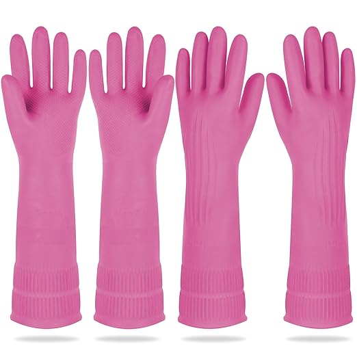 Mamison 2 Pairs Reusable Waterproof Household Dishwashing Cleaning Rubber Gloves by QualityKitchenandHome