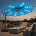 wikiwiki 10ft Solar LED Patio Umbrella with Base Included, Offset Umbrella with Sandbag Base, Cantilever Patio Umbrellas for Backyard, Garden & Deck, 32 LED Lights & Polyester Shade, Royal Blue by WikiwikiPatioUmbrellas