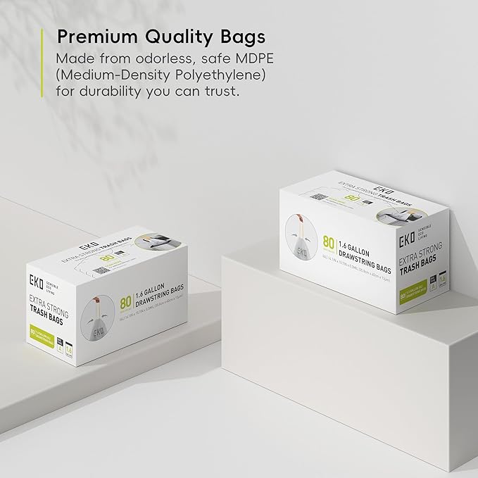 EKO 1.6 Gallon / 3-6 Liter, Extra-Strong Unscented Garbage Bags, Easy-Dispense - Image 7