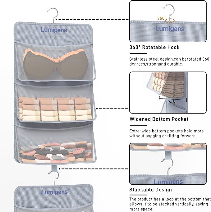 Sock & Underwear Storage Organizer, Hanging Closet Organizer - Image 3