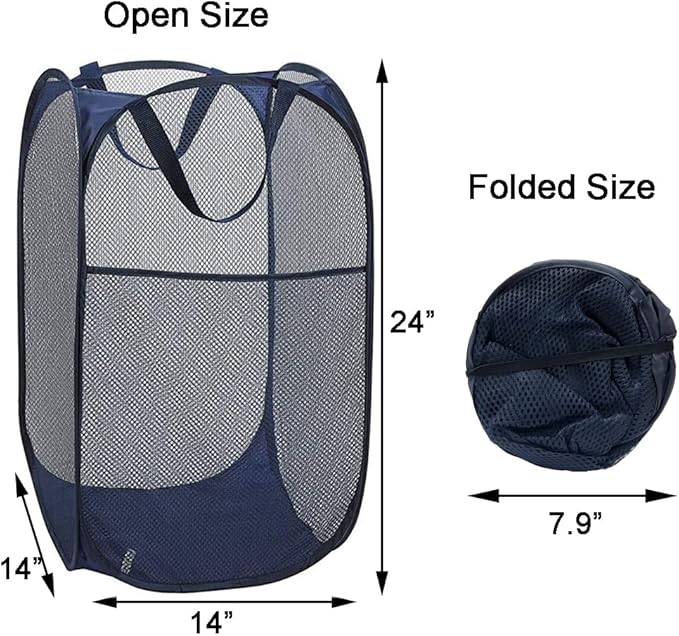 2 Pack Pop Up Laundry Hampers, Collapsible Mesh Laundry Basket, Foldable - Image 2
