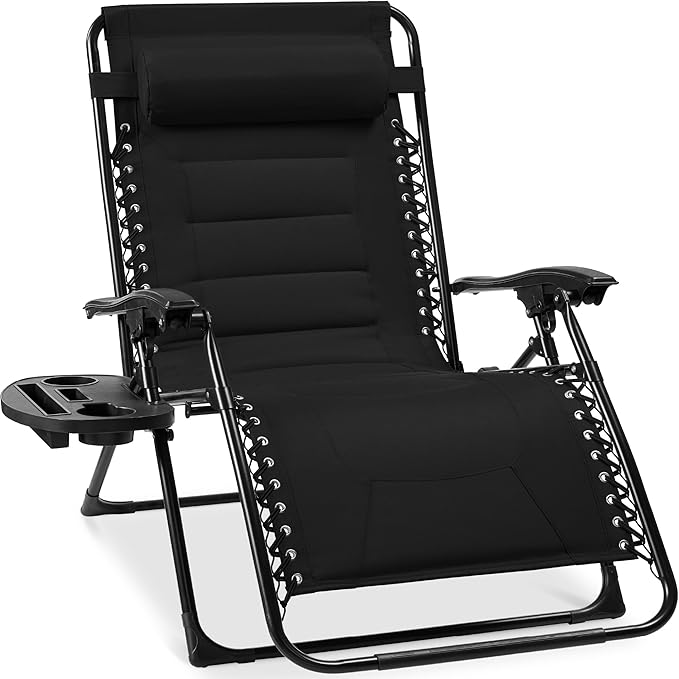 Best Choice Products Oversized Padded Zero Gravity Chair, Folding Outdoor Patio Recliner, XL Anti Gravity Lounger for Backyard w/Headrest, Cup Holder, Side Tray, Polyester Mesh - Black by BestChoiceProducts