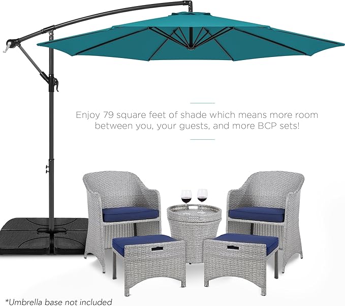 Best Choice Products 10ft Offset Cantilever Hanging Market Patio Umbrella, 8 Sturdy Ribs, Easy Adjustment - Cerulean - Image 2
