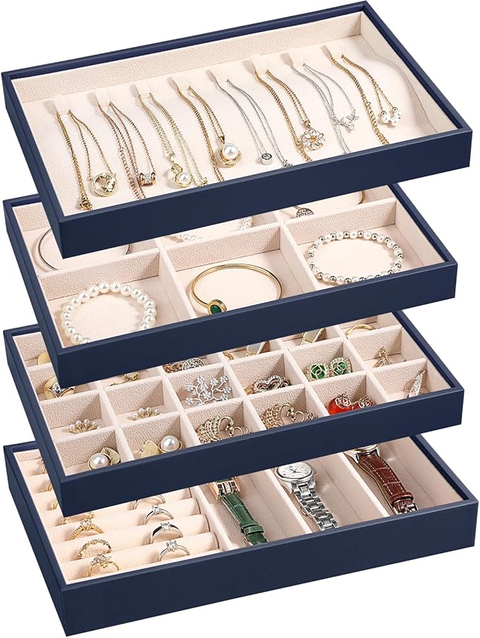 LANDICI Stackable Jewelry Organizer Trays 4 Set, PU Leather Jewelry Organizer by LANDICI