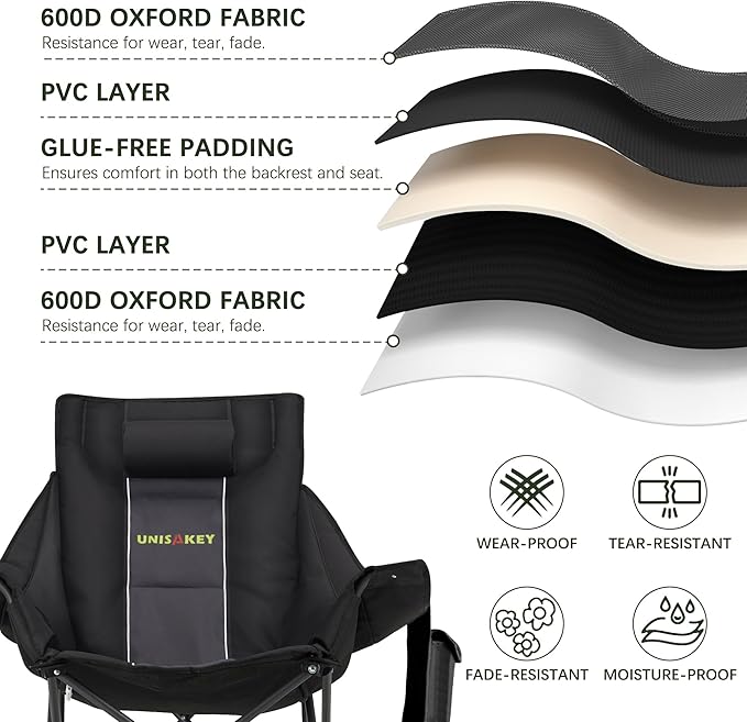 Oversized Rocking Camping Chair with Headrest & Cup Holder - 400lbs Capacity, 600D Oxford Fabric, Easy Fold Portable Outdoor Rocker Chair for Camping, Backyard, Beach, Deep Gray - Image 4