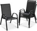 MAMIZO Patio Dining Chairs, Stackable All Weather Teslin Chair, Heavy Duty Outdoor Breathable Chairs Set, w/Armrests, Upgraded Chair FeetW/Strenthened Iron Spacers, 330 LBS (4, Black) by MAMIZO