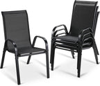 MAMIZO Patio Dining Chairs, Stackable All Weather Teslin Chair, Heavy Duty Outdoor Breathable Chairs Set, w/Armrests, Upgraded Chair FeetW/Strenthened Iron Spacers, 330 LBS (4, Black) by MAMIZO