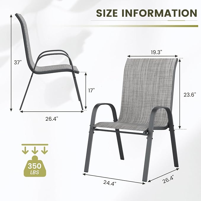 UDPATIO Patio Chairs Set of 6, Stackable Outdoor Dining Chairs for All Weather, Outdoor Furniture with Breathable Textilene Fabric, 350LBS Capacity, for Garden, Backyard, Deck (Light Grey) - Image 3