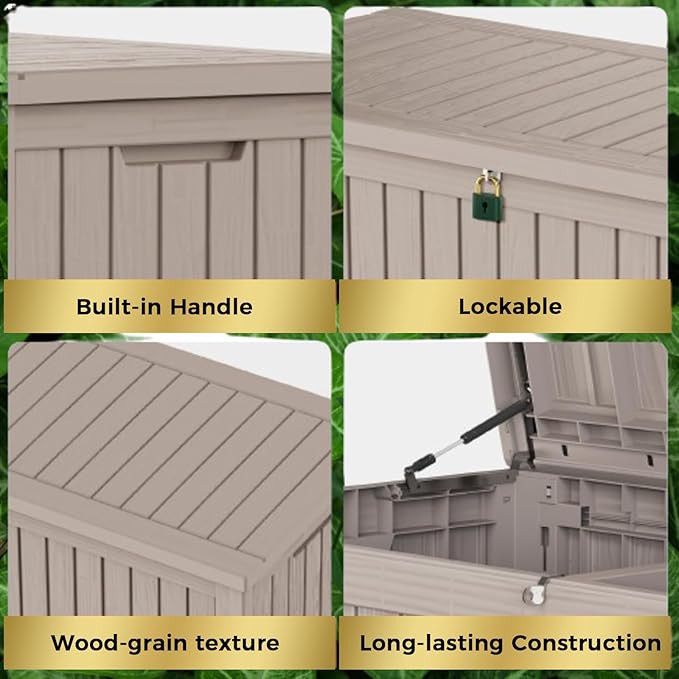 TARKARI 180 Gallon Lockable Resin Deck Box, Waterproof & UV-Resistant Outdoor Storage Box for Outdoor Cushion Storage, Garden Tools & Pool Accessories Storage, Gray - Image 6