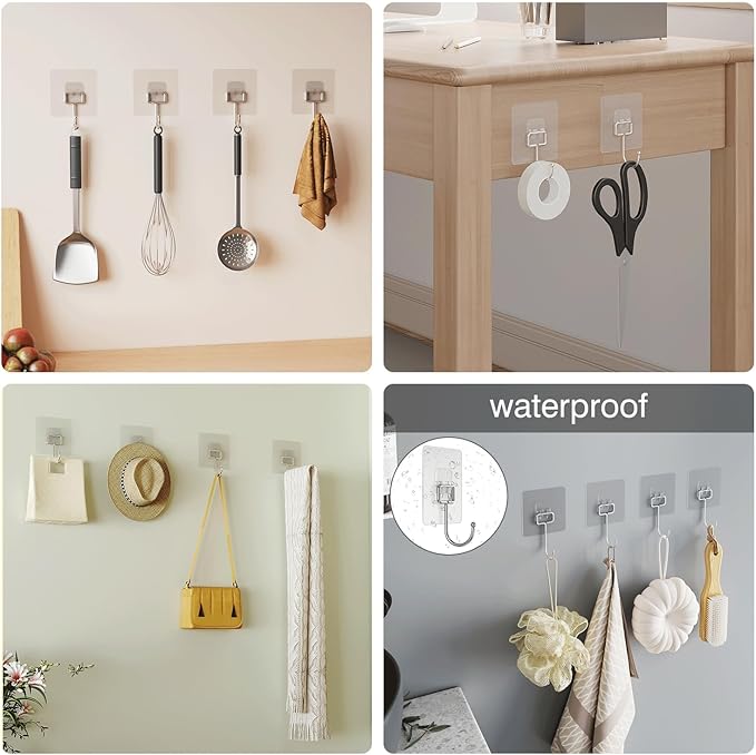 30Pack Adhesive Hooks Set, Stainless Steel Clear Sticky Hooks, Heavy Duty Wall - Image 6