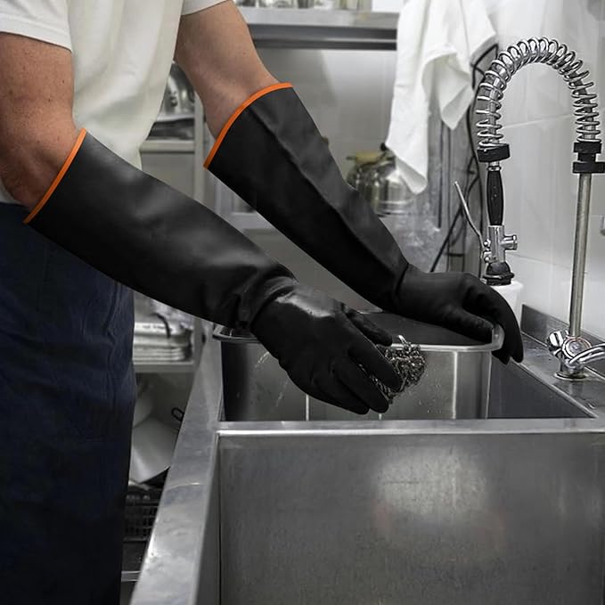 18" XL Size Latex Chemical Resistant Gloves, Reusable Heavy Duty Long Rubber - Image 6