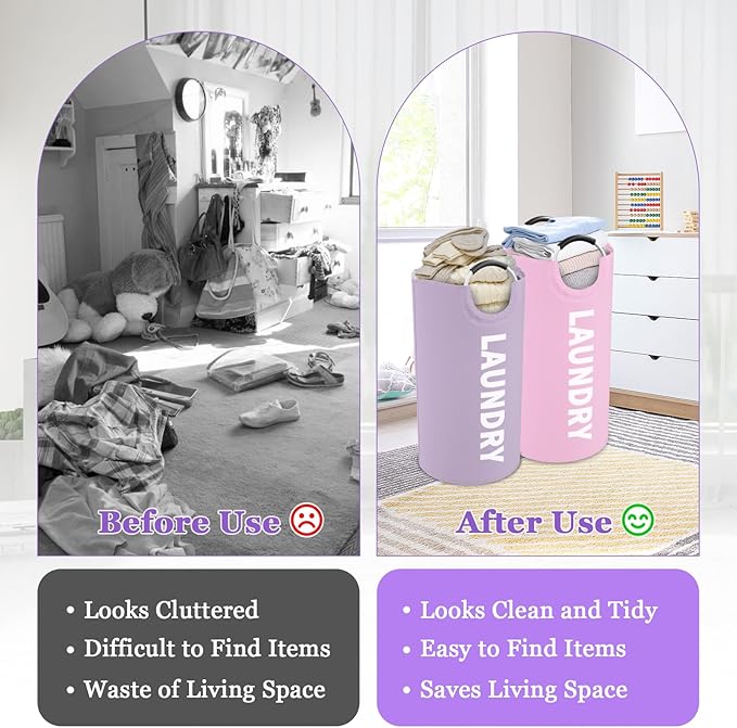 2Pcs 95L Purple + Pink Laundry Basket, Folding Laundry Hampers - Image 4