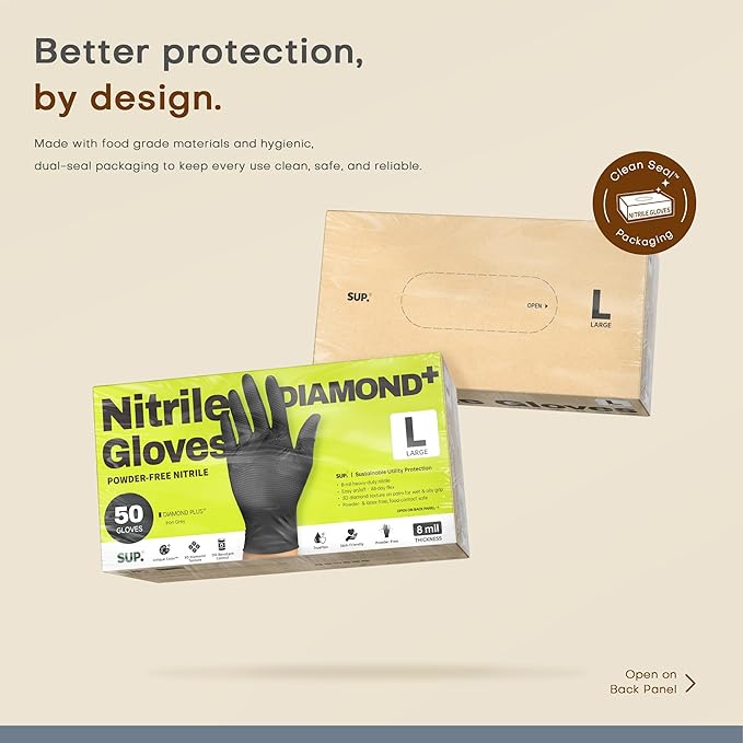SUPER+ HEAVY DUTY Nitrile Gloves 8 Mil Diamond Texture Disposable Chemical - Image 5