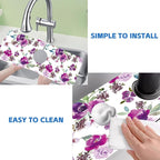 Watercolor Purple Flowers Faucet Absorbing Mat Splash Guard Draining Mat Fast - Image 5