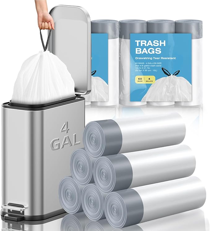 4 Gallon Mini Drawstring Trash Bags, Small Garbage Bags by KSSKSS, Code a fit - Image 8