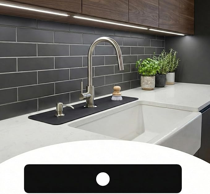 Customizable Kitchen Sink Faucet Mat: 30"Lx5.5"W Bathroom Counter Protector by EazziSwitch