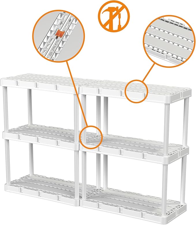 Gracious Living 3 Shelf Knect-A-Shelf Solid Light Duty Storage Unit 12 x 24 x 33" Organizer for Home, Garage, Basement & Laundry, White - Image 6