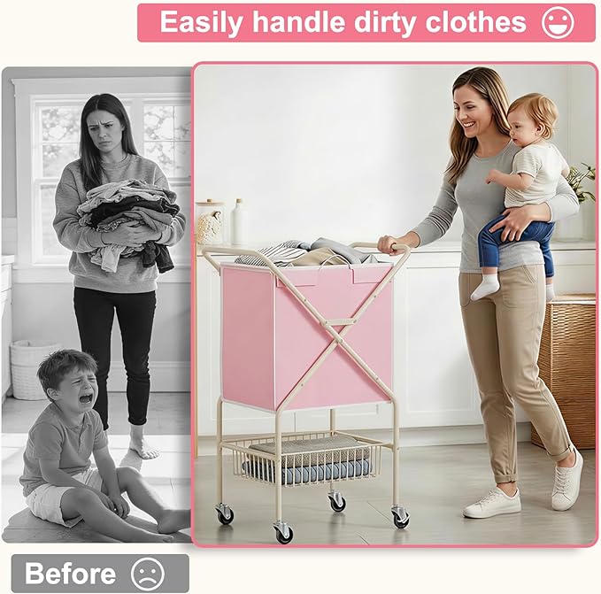 Convenient Laundry Basket with Wheels, Heavy Duty Dirty Clothes Laundry Hamper - Image 6