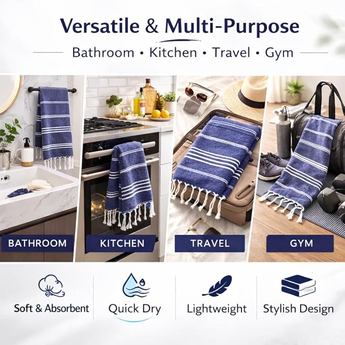 Clotho 4 Pack Navy Blue Turkish Hand Towels - Image 2