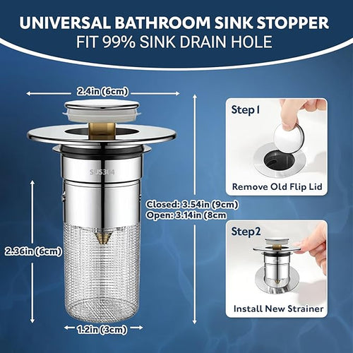 2 Pack Bathroom Sink Drain Strainer, Universal Sink Stopper - Image 2